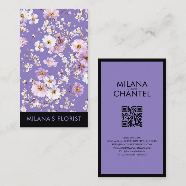Carte De Visite Lilas Daisy Fleur Moderne Tendance Floriste (Devant / Derrière)