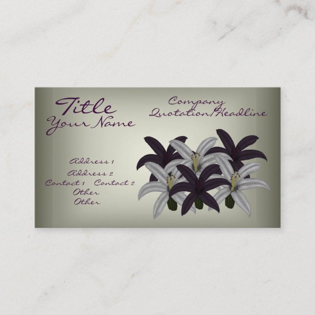 Carte De Visite Lillies violettes et blanches (Devant)