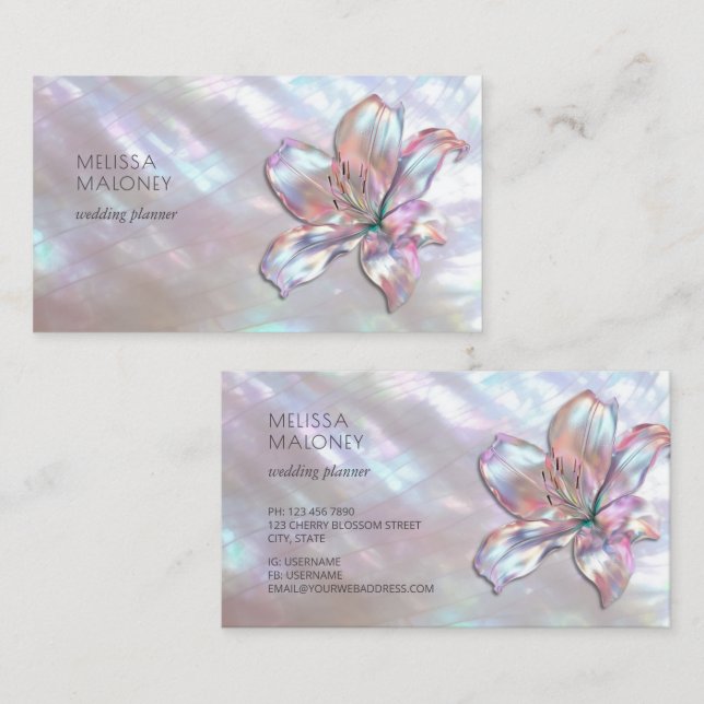 Carte De Visite Lily iridescent holographique élégant (Devant / Derrière)