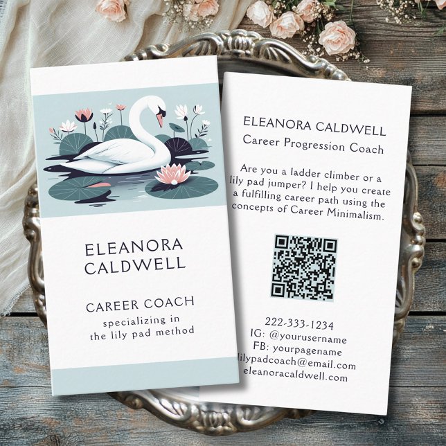 Carte De Visite Lily Pads Elegant Swan Career Coach (Lily Pads Elegant Swan Career Coach Business Card)