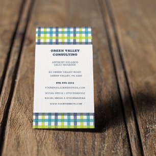 Carte De Visite Lime Green, Navy et bleu turquoise Plaid