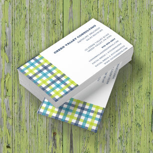 Carte De Visite Lime Green, Navy et bleu turquoise Plaid