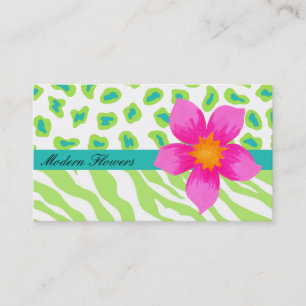 Carte De Visite Lime Green & Turquoise Turquoise Zebra & Cheetah