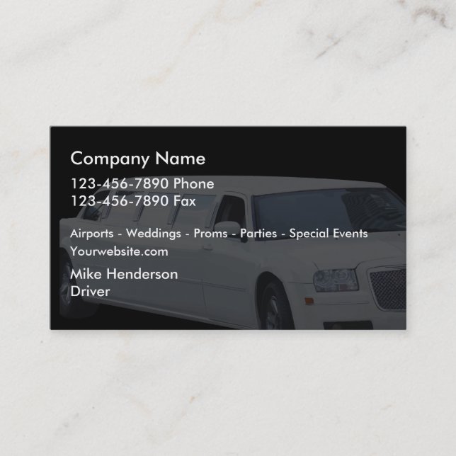 Carte De Visite Limousine de taxi (Devant)