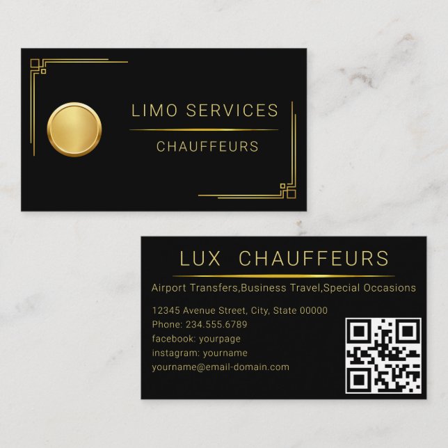 Carte De Visite Limousine foncée élégante Limousine Limo & Taxi Se (Devant / Derrière)