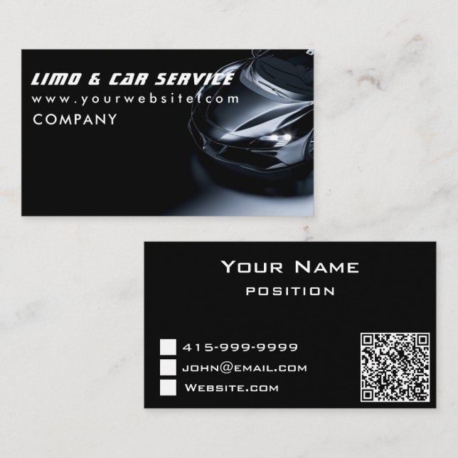 Carte De Visite Limousine foncée élégante Limousine Limo & Taxi Se (Devant / Derrière)