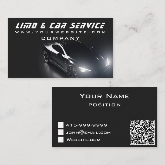 Carte De Visite Limousine foncée élégante Limousine Limo & Taxi Se (Devant / Derrière)