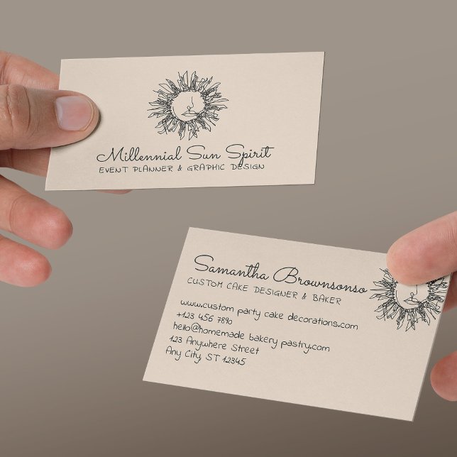 Carte De Visite Lin Beige Abstrait Spirituel Céleste Soleil (Linen Beige Abstract Spiritual Celestial Sun Business Card
)