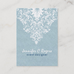 Carte De Visite Lin bleu turquoise Texture dentelle florale blanch