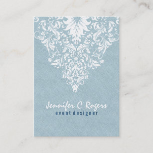 Carte De Visite Lin bleu turquoise Texture dentelle florale blanch