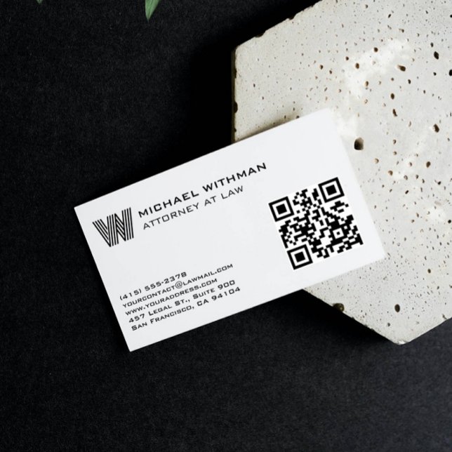 CARTE DE VISITE LINE MONOGRAM  MASCULINE QR ATTORNEY ACCOUNTANT (Créateur téléchargé)