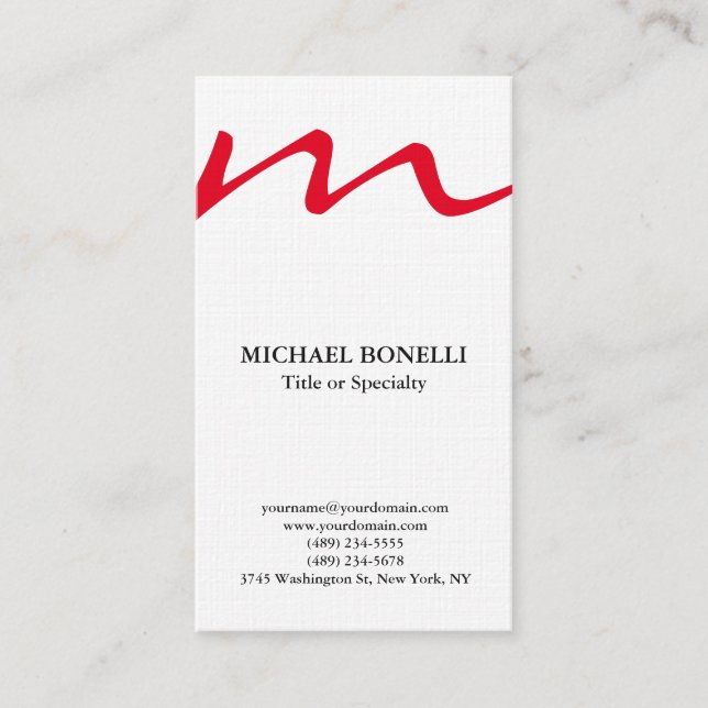 Carte De Visite Linen tendance moderne monogramme rouge moderne pr (Devant)