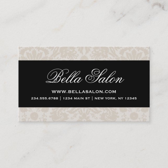 Carte De Visite Linge Beige et noir Elegant Vintage Damask (Devant)