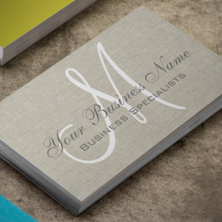 Carte De Visite Linge beige Gris Simple simple Monogramme clair