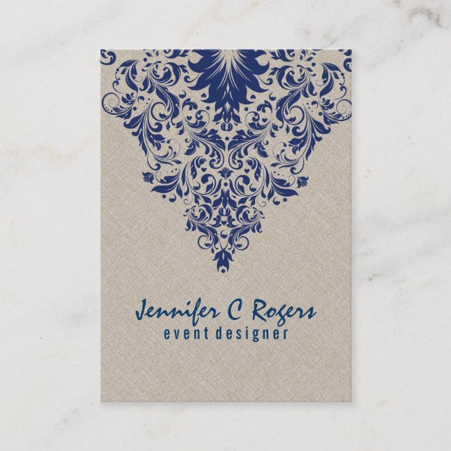 Carte De Visite Linge beige Royal Blue Floral Lace Concepteur d'év (Devant)