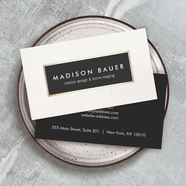 Carte De Visite Linge de lit moderne élégant doré noir et beige (Créateur téléchargé)