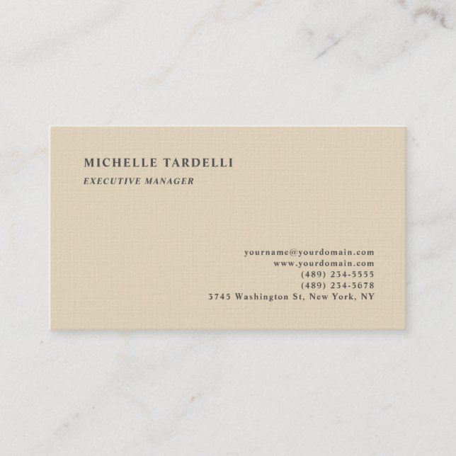 Carte De Visite Linge de Luxe Beige Classique Simple Professionnel (Devant)