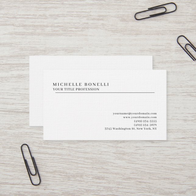Carte De Visite Linge de Luxe Classique Simple Professionnel (Devant/Arrière en situation)