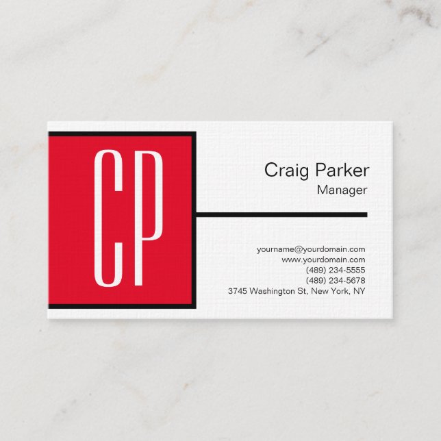 Carte De Visite Linge moderne noir blanc rouge Monogramme professi (Devant)