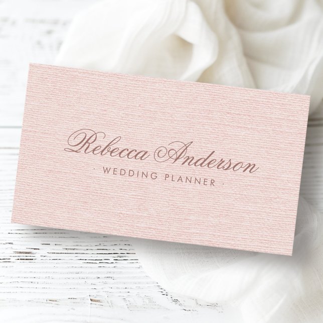 Carte De Visite Linge rose pâle chic tendance joli script (Blush pink linen chic trendy pretty script business card)