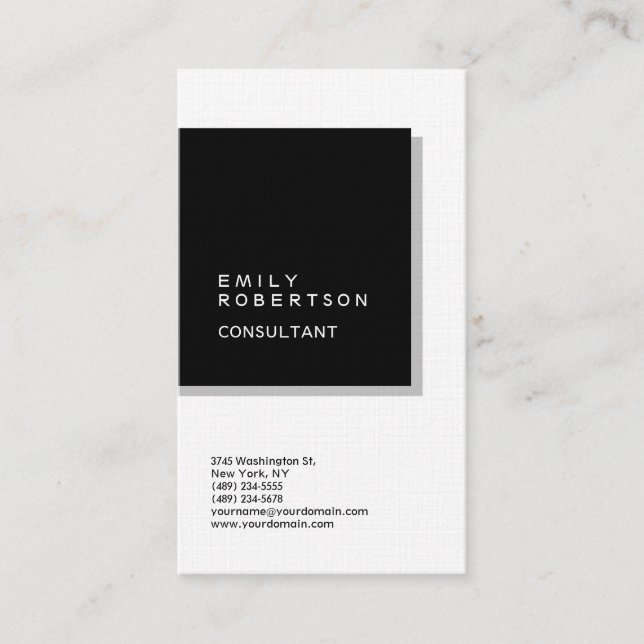 Carte De Visite Linge Simple Plaque Noir & Blanc Moderne Minimalis (Devant)