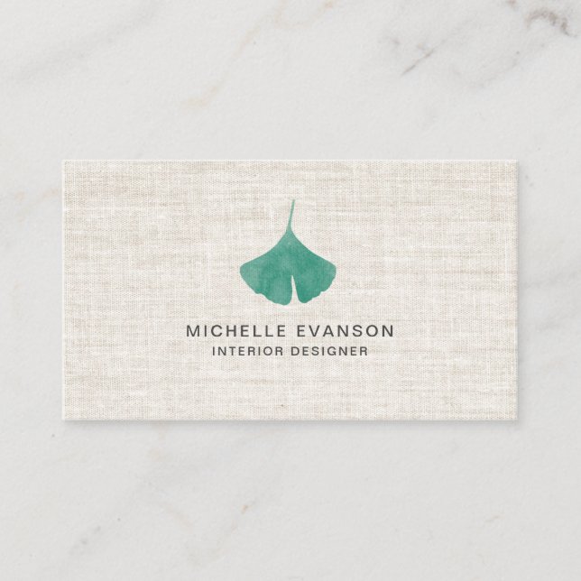 Carte De Visite Linge Turquoise vert Ginkgo Leaf Élégant (Devant)