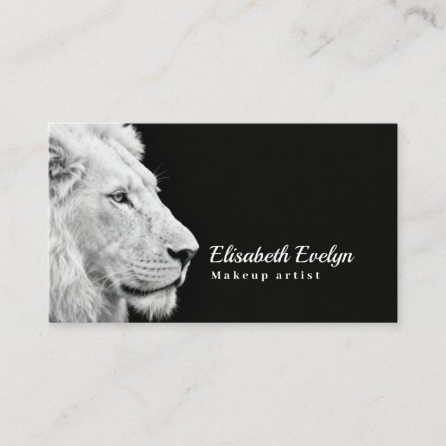 Carte De Visite Lion Blanc de Profil – Majesté Monochrome Contre (Devant)
