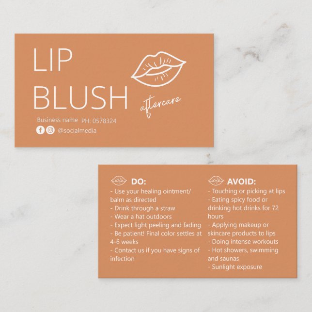 Carte De Visite  Lip Blush Tattoo Aftercare Advice Card (Devant / Derrière)