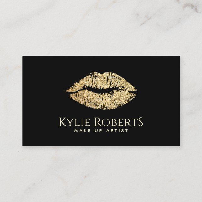 Carte De Visite Lips Gold Black Elegant Maquillage Artiste Beauté (Devant)