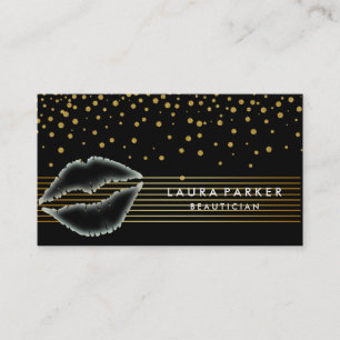 Carte De Visite Lips Gold Black Stripes maquillage Artiste Beautic