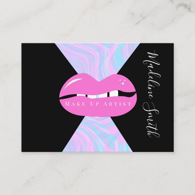 Carte De Visite Lips Marble Abstrait Rose Maquilleur  (Devant)