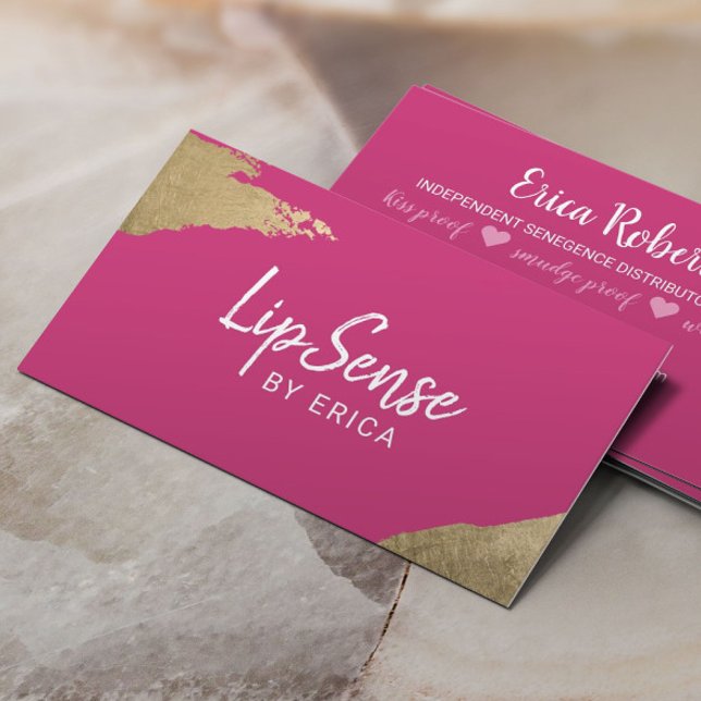 Carte De Visite LipSense Distributor Gold Stroke Hot rose maquilla (Créateur téléchargé)