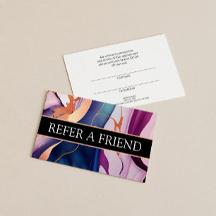 Carte De Visite Liquid Marble Blue Purple Gold Referral Customer