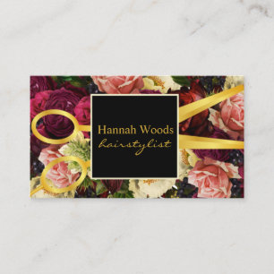 Carte De Visite Liste de cheveux Black Rich Floral Salon