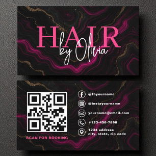Carte De Visite Liste de cheveux de code QR Agate rose chaud noir