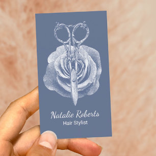 Carte De Visite Liste de cheveux Dusty Blue Cisor & Flower Salon