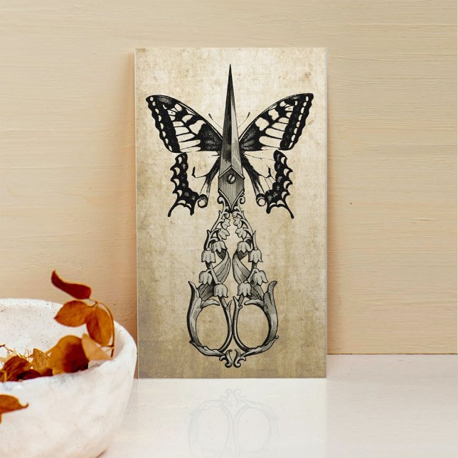 Carte De Visite Liste de cheveux Elégant Papillon & Ciseau Vintage (Créateur téléchargé)