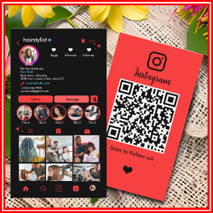 Carte De Visite Liste de cheveux Instagram rouge   Analyser pour c