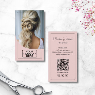 Carte De Visite Liste de cheveux Logo du salon Photo QR Code rose