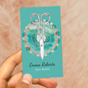 Carte De Visite Liste de cheveux Mandala Flower cisor Turquoise