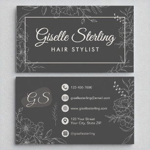 Carte De Visite Liste de cheveux Moody Charcoal Grey Floral Modern