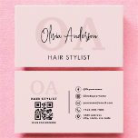 Carte De Visite Liste de cheveux QR Code Monogramme rose pâle<br><div class="desc">Ce Hair Stylist QR Code Monogram Blush Pink Carte de visite combine un look moderne avec un confort numérique pratique. Son arrière - plan rose vif et son monogramme personnalisable créent un design élégant et mémorable qui convient à tous les coiffeurs professionnels. Grâce à une fonction de code QR, les...</div>
