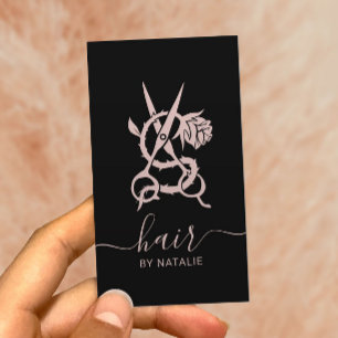 Carte De Visite Liste de cheveux Rose de ciseaux Logo élégant noir