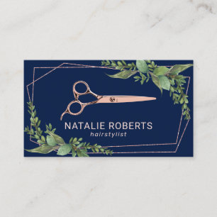 Carte De Visite Liste de cheveux Rose Gold Ciseau Vert Vert Marine
