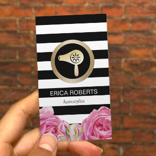 Carte De Visite Liste de cheveux Sèche-cheveux Or Stripes modernes