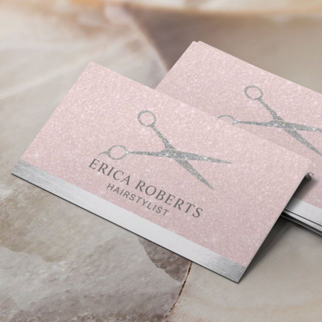 Carte De Visite Liste de cheveux Silver Ciseau Blush Rose Or (Créateur téléchargé)