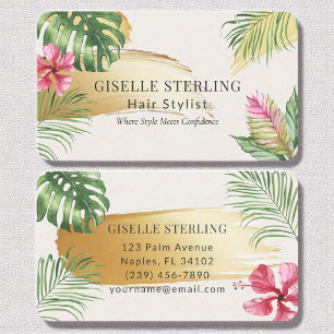 Carte De Visite Liste de cheveux Tropical Gold Brossé Aquarelle