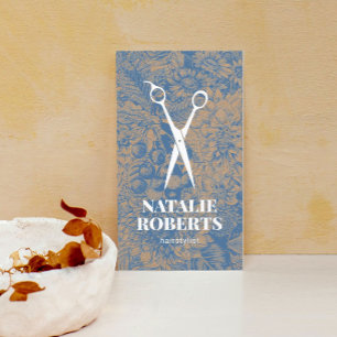 Carte De Visite Liste de cheveux Vintage bleu floral rustique Kraf