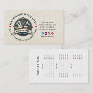 Carte De Visite Liste de prix des desserts de pâtisserie du chef p