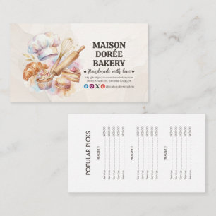 Carte De Visite Liste de prix d'or de traiteur de pâtisserie de bo